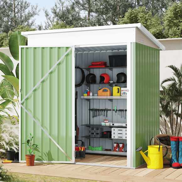 AECOJOY 5 x 3 FT Outdoor Storage Shed with Lockable Door, Metal Cabinet for Patio Garden Backyard in Green