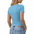 thumbnail image 4 of cfhntfmh Henley Shirts for Women Summer Short Sleeve Tops V Neck Basic Tees Fitted Ribbed Button up Beach Vacation Shirts, 4 of 6