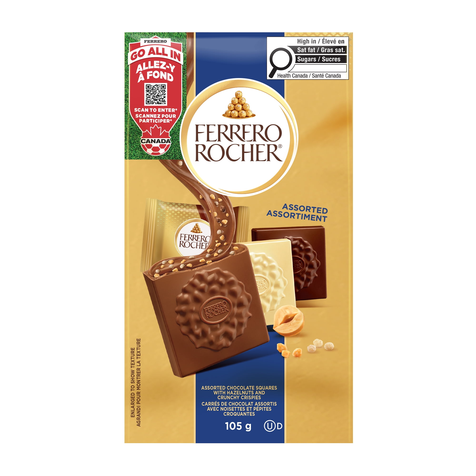 FERRERO ROCHER Premium Hazelnut Assorted chocolate squares, 10 Individually Wrapped Chocolates, Great for Sharing or Gifting, 105g