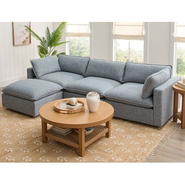 Better Homes & Gardens Weston 107.5" Cloud Modular Sectional Sofa, Blue Fabric Upholstery