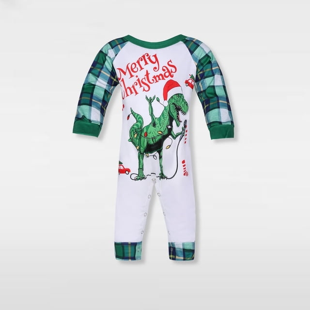 Family 2 Pieces Pajamas Set Crew Neck Dinosaur Printed Daily Suit (Green S Dad)