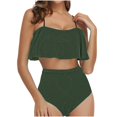 thumbnail image 2 of Jovati Beach Bikini Set for Women, Ruffled Tank Top with Removable Padded Bra and High-Waisted Bottom, Nylon Spandex Blend, Solid Color, Summer Swimwear, 2 of 7