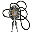 thumbnail image 1 of Moranse Golden Initial Letters in Flower Nursery Cowboy Bolo Tie with Cowhide Rope (C Silver, Silver Style), 1 of 4