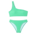 thumbnail image 3 of Penkiiy Women's Ribbed Bikini Sets One Shoulder Top with Mid Waist Two Piece Bathing Suit S Green, 3 of 4