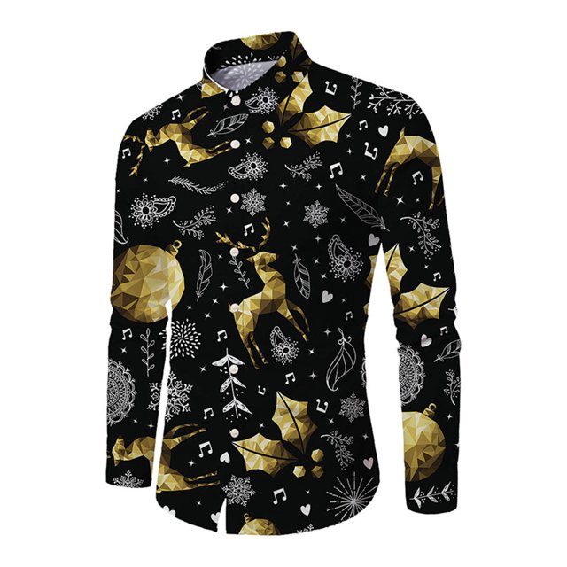 Innerwin Tunic Shirt Button Down Mens Shirts Daily Lapel Neck Comfy Tops Elk 2XL