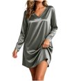 thumbnail image 2 of pstuiky Formal Dresses for Women, Women V-Neck Long Sleeve Dress Nightgown Sleepshirt for Sleeping Lounging Soft Nightdress Pajama Dress for Women Long Sleep Shirt for Home Bedroom, 2 of 9