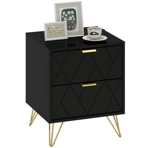 HOMCOM Modern Bedside Table, Nightstand with 2 Drawers for Bedroom, Black