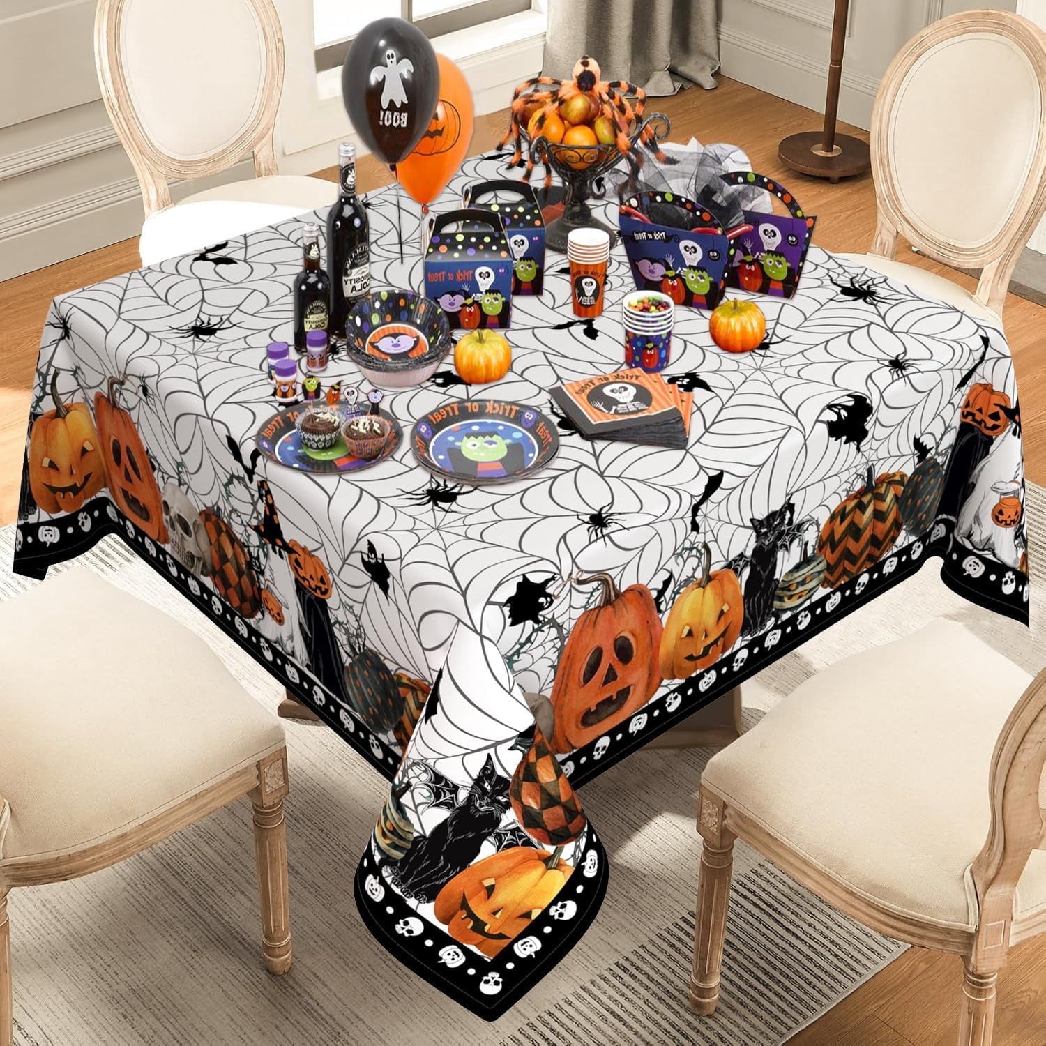 Square Halloween Tablecloth 60 Inch, Halloween Spider Web Tablecloth Square, Halloween Table Cloths Square, Halloween Square Table Cloth Decor