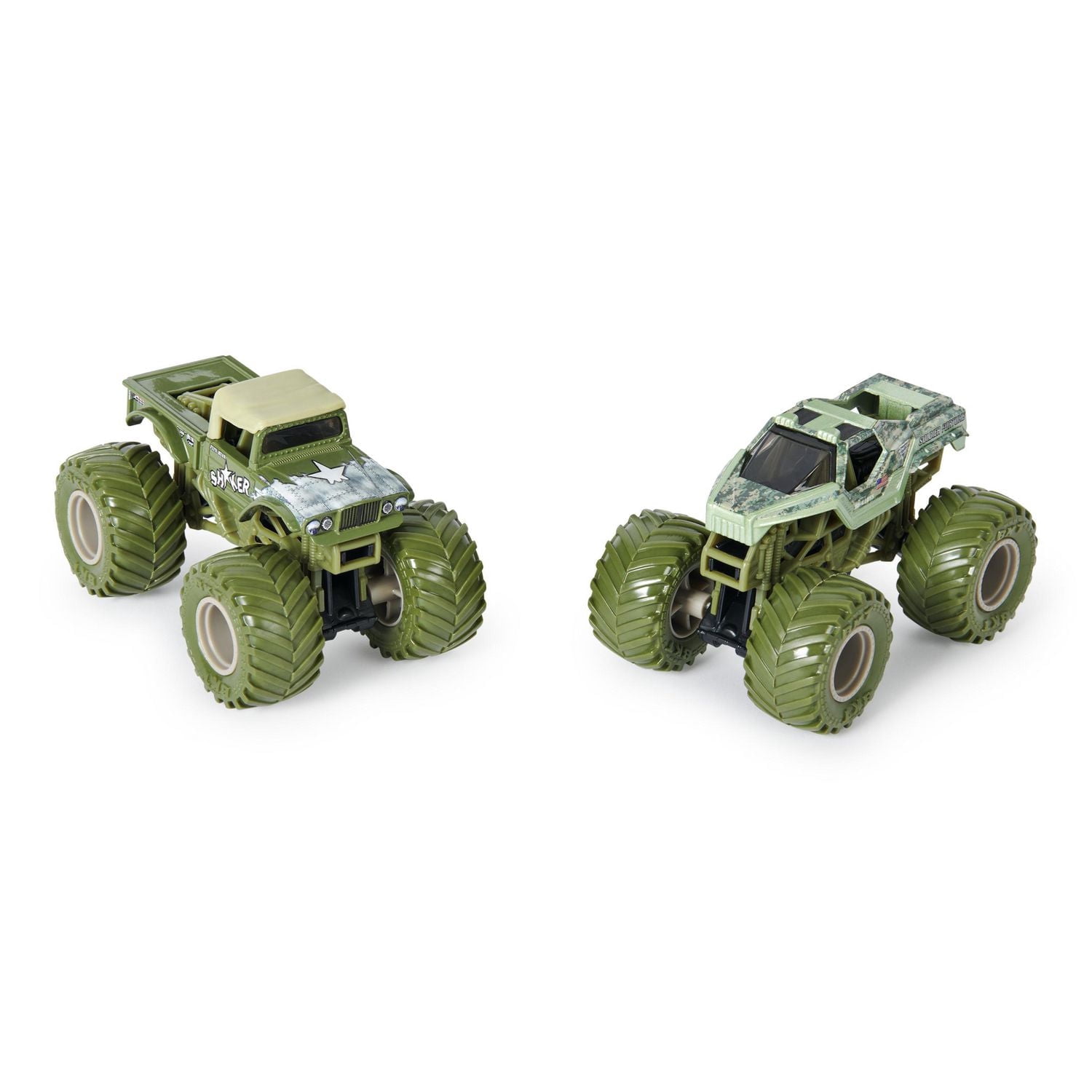 SPINMASTER Monster Jam, Monster trucks officiels en métal moulé Shaker contre Soldier Fortune, échelle 1:64, jouets pour garçons à partir de 3 ans