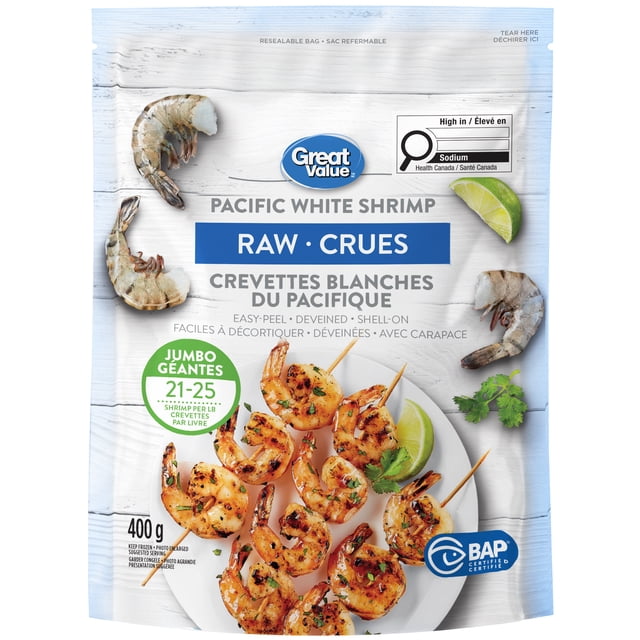 Great Value Raw Jumbo Pacific White Shrimp 21/25, 400 g