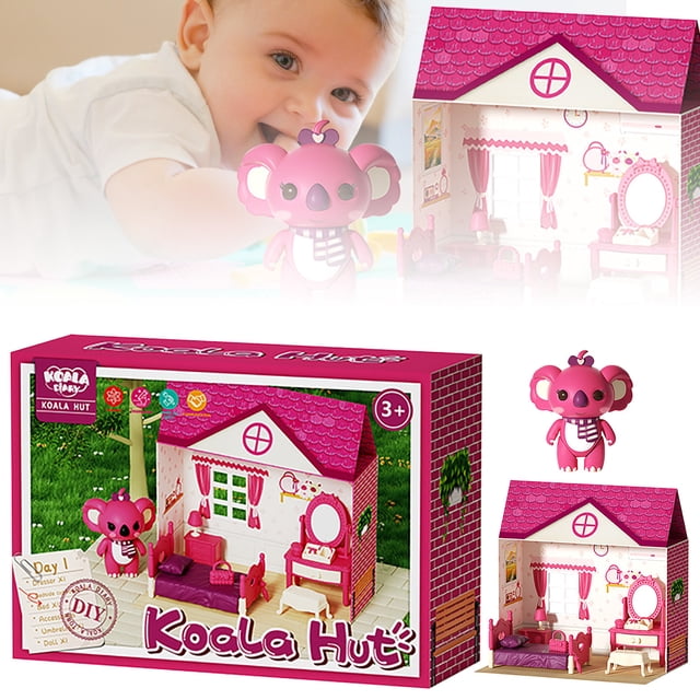 Koala Family Overhead Playhouse Toy Set with Realistic Furniture Figures for Kids Imaginative Learning