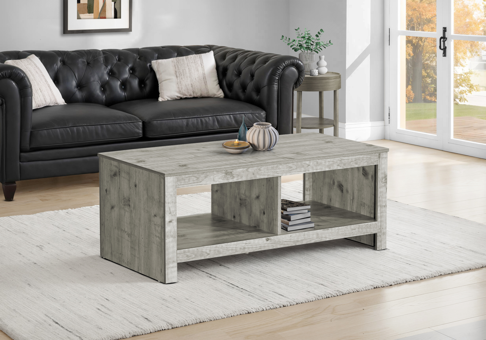 Monarch Specialties - Coffee Table, 44"L, Cocktail, Rectangular, Living Room, Rustique Grey Laminate, Transitional