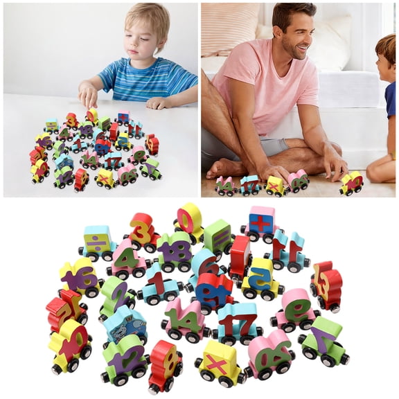 Train d'Apprentissage Montessori Jouet Éducatif en Bois Casse-Tête pour Tout-Petits Développement Préscolaire avec Chiffres et Lettres Alphabet