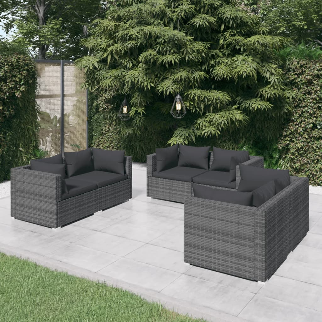 vidaXL 6 Piece Garden Lounge Set with Cushions Poly Rattan Grey