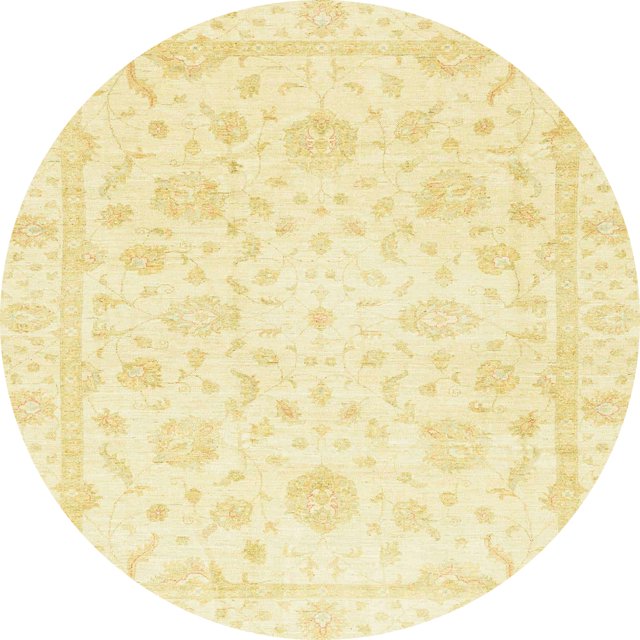 Ahgly Company Indoor Round Abstract Mustard Yellow Oriental Area Rugs, 6' Round