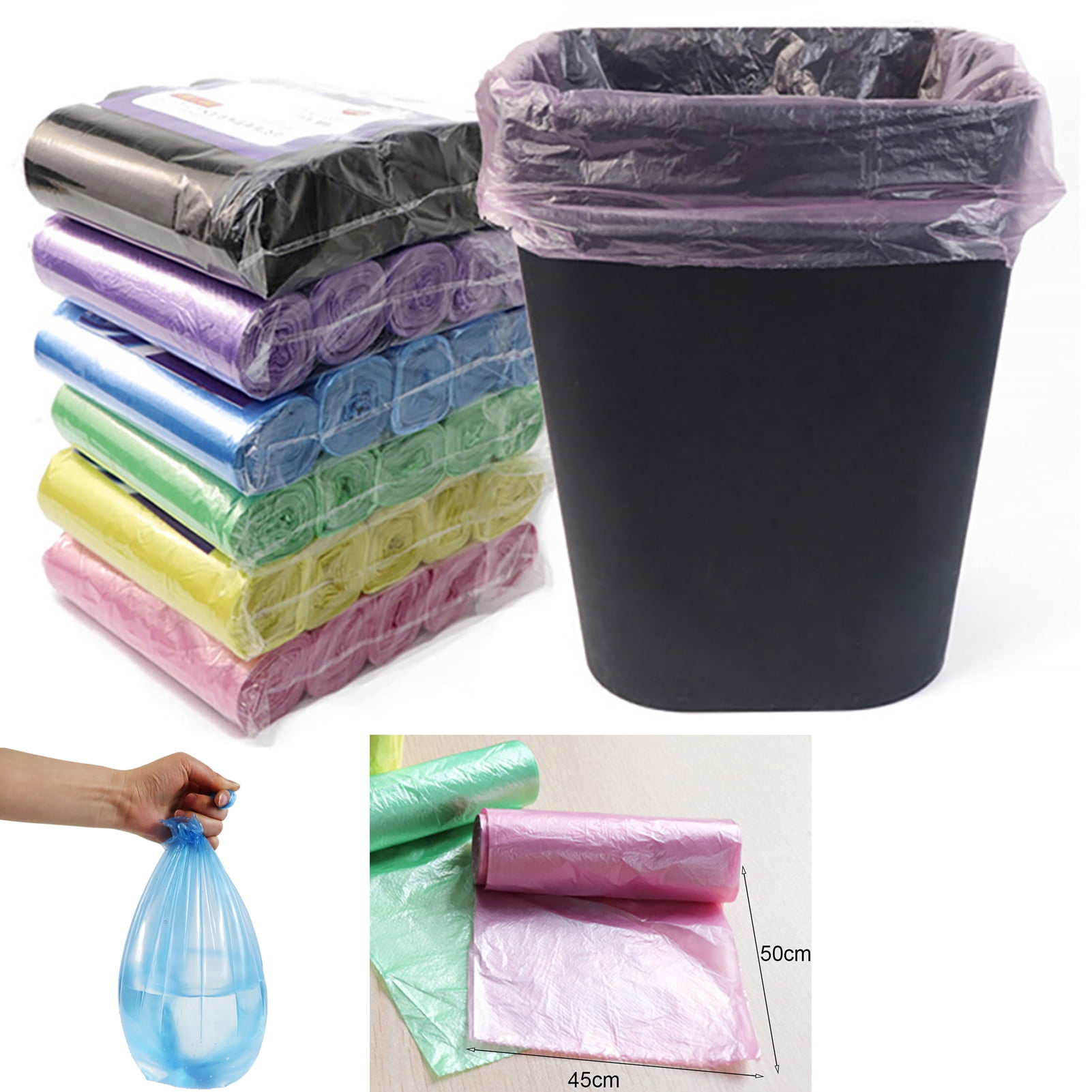 5 Rolls Flat Opening Small Trash bags, Small Garbage Bags Extra Strong Disposable Trash bags for Bathroom, Office, Home, Kitchen 5 Rolls(100 Counts)