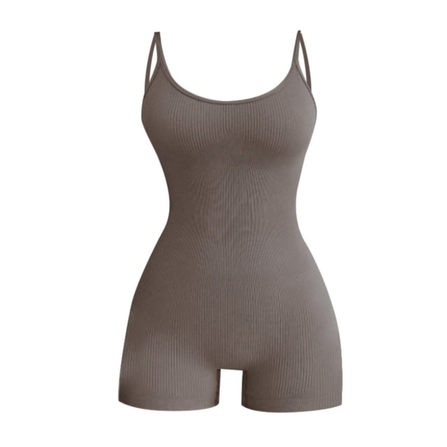 Baberdicy Combinaisons pour Femmes Liquidationï1⁄4Combinaison à Bretelles Sans Manches à Col Rond pour Femmes Combinaison de Couleur Unie Justaucorps à Bretelles Justaucorps Gainant Gris