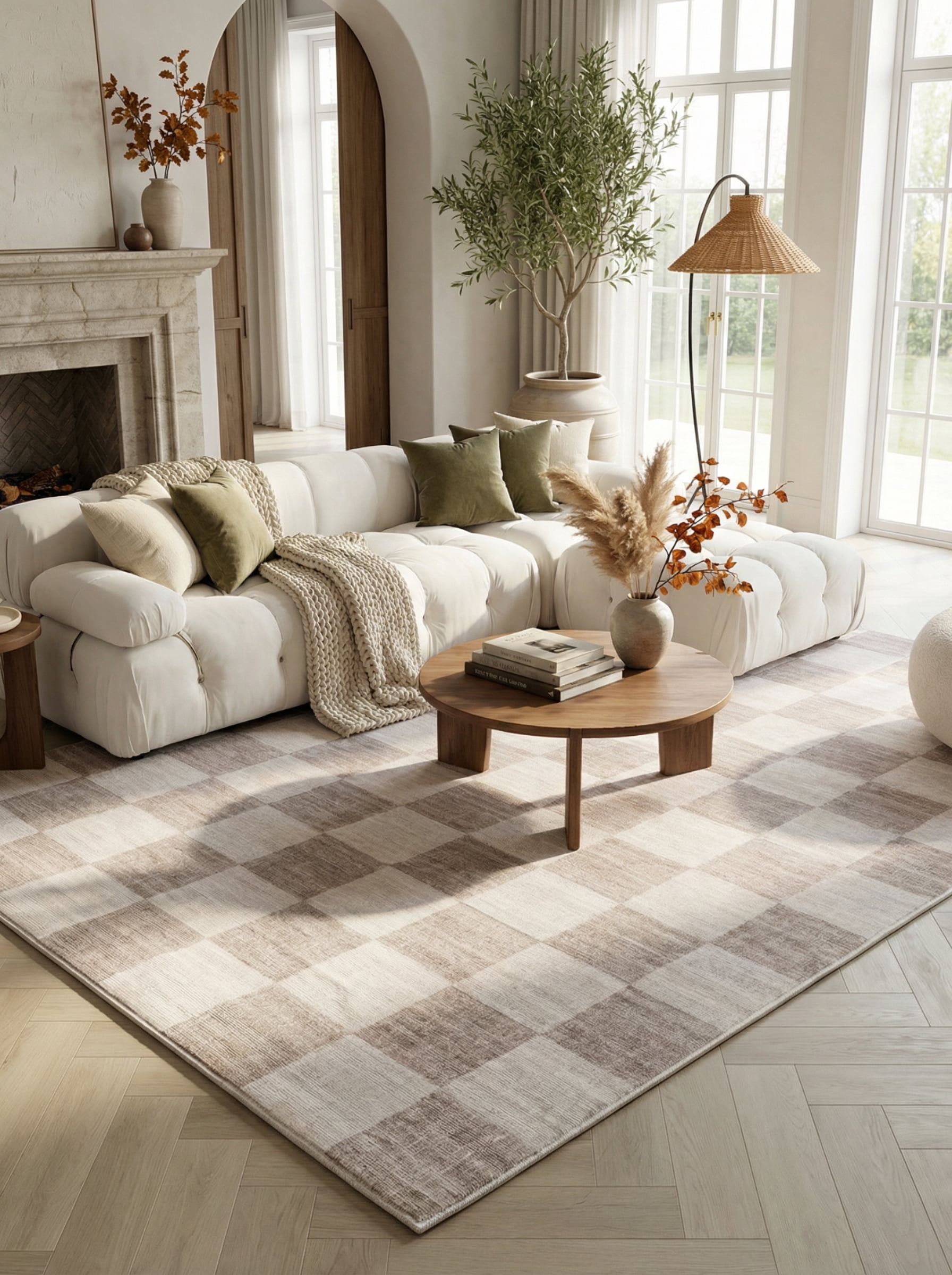 Rug Branch Eclipse Checkered Indoor Area Rug, Beige Brown, Geometric - Living Room, Bedroom, Dining Room, and Office