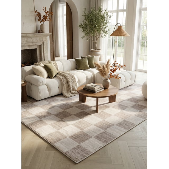 Rug Branch Eclipse Checkered Indoor Area Rug, Beige Brown, Geometric - Living Room, Bedroom, Dining Room, and Office