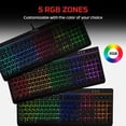 thumbnail image 3 of HyperX Clavier de Jeu à Membrane RVB à Noyau en Alliage, Touches Silencieuses et Confortables avec Effets d'Éclairage DEL RVB, Résistant aux Éclaboussures, Touches Multimédias Dédiées,, 3 of 6
