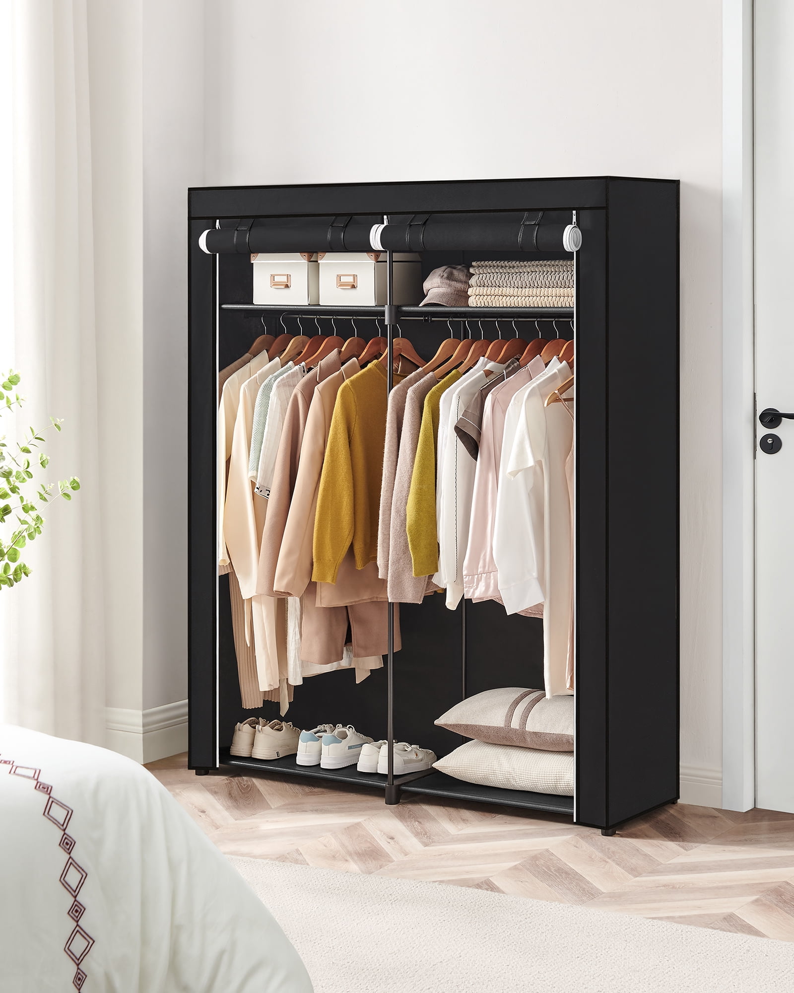 SONGMICS Closet Storage Organizer, Portable Wardrobe with Hanging Rods, Clothes Rack, Black