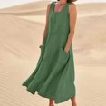 thumbnail image 2 of CHOK Robes Décontractées pour Femmes Couleur Unie Sans Manches Coton Lin Poches Longue Robe Dames Plage Été Robes, 2 of 8