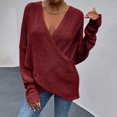 thumbnail image 4 of Mode Femmes Couleur Unie Pullove à Manches Longues Chandail à Col en V Pull Tops, 4 of 9