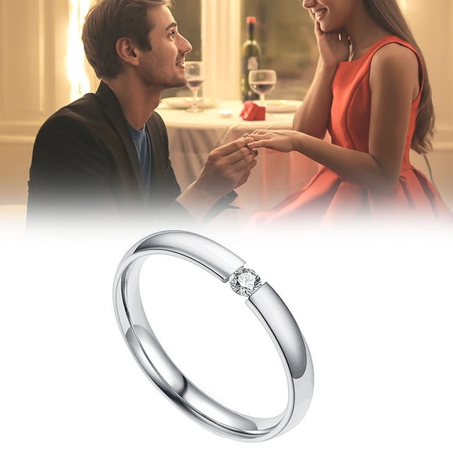Openpig Bague de Couple Mode en Acier Inoxydable Cadeau de la Saint-Valentin Classique Simple Empilable Zircon Cubique (Taille 13)