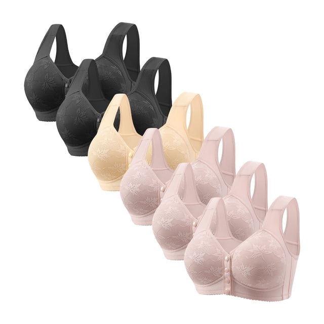 Posijego Women's Front Closure Bra 6 Pack Womens Plus Size Wireless Push up Full Coverage Everyday Bralettes