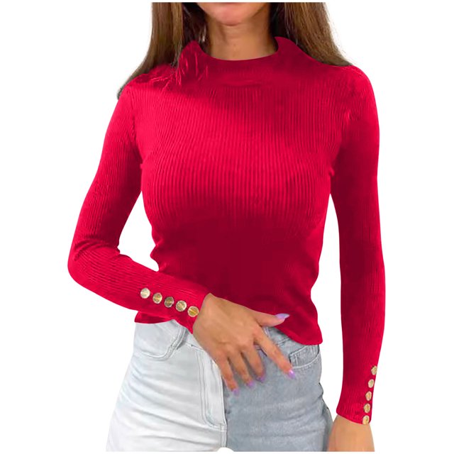 Pisexur Pull Col Roulé pour Femmes Couleur Unie Pulls Courts pour Femmes Tunique Pull Tricoté pour Femmes Décontracté Manches Longues Pulls d'Automne Pull Col Rond Hauts