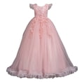 thumbnail image 2 of Économies à Durée Limitée, Robe d'Été pour Fille, Sans Manches à Volants en Dentelle, Broderie à Col Rond, Jupe Princesse en Tulle avec Nœud, Décontractée pour Fête, Tenue de Festival, Légère, Respirante, Âge 4-12/100 % Polyester, Rose, 2 of 8