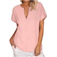 thumbnail image 1 of Timegard Tops for Women Cotton Linen Short Sleeve V-Neck Solid Color Casual Loose Top Blouse Basic Tee, 1 of 7