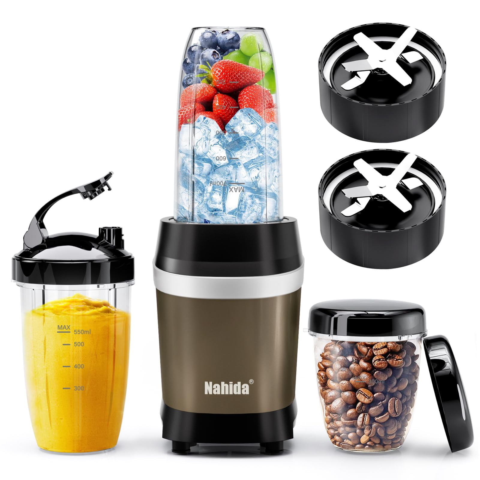 Nahida Blender for Smoothies, 1200W Smoothie Blender for Ices Crushing, Blenders with (2) 6-Fin Blades, Personal Blenders for Kitchen with 23oz, 32oz