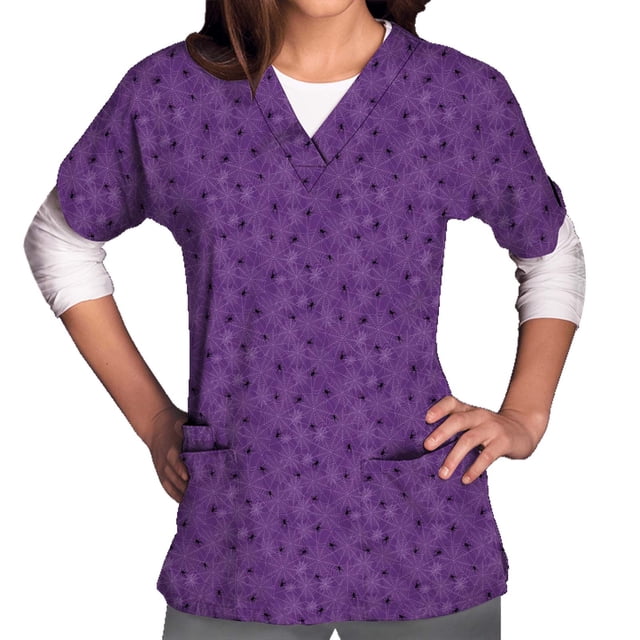 LSLJS Women Short Sleeve V-neck Tops Uniform Printed Pockets Blouse Nursing, Womens Plus Scrubs