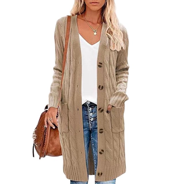 Avamo Cardigans pour Femmes, Chandails Ouverts à Manches Longues, Cardigan Mi-Long, Veste de Voyage, Camel L
