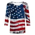 thumbnail image 4 of Lenago Hauts d'Été Grande Taille pour Femmes Mode Manches Courtes Col Rond Rétro Imprimé Ample Blouse Manches Trois-Quarts Tenues du 4 Juillet pour Femmes, 4 of 4