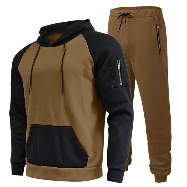 Male Casual Solid Two 3 Piece Suite Piece Suit Zipper Pocket Haptic Suit Raglan Sleeve Hoodies Drawstring Mens Jacket Zipper Pocket Pants Set
