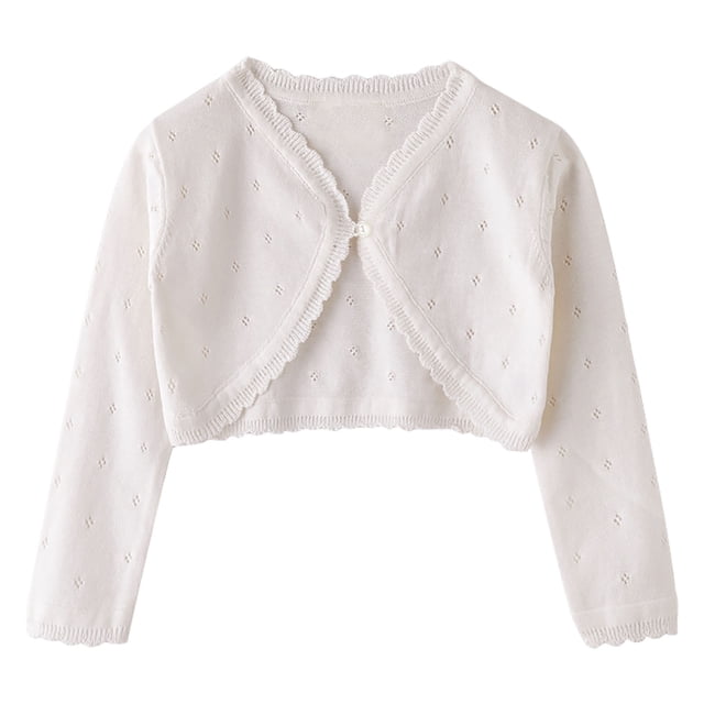 Timegard Girl Lightweight Cardigan Open Front Button Hollow out Children Comfy Cute Knit Shrug Solid Color