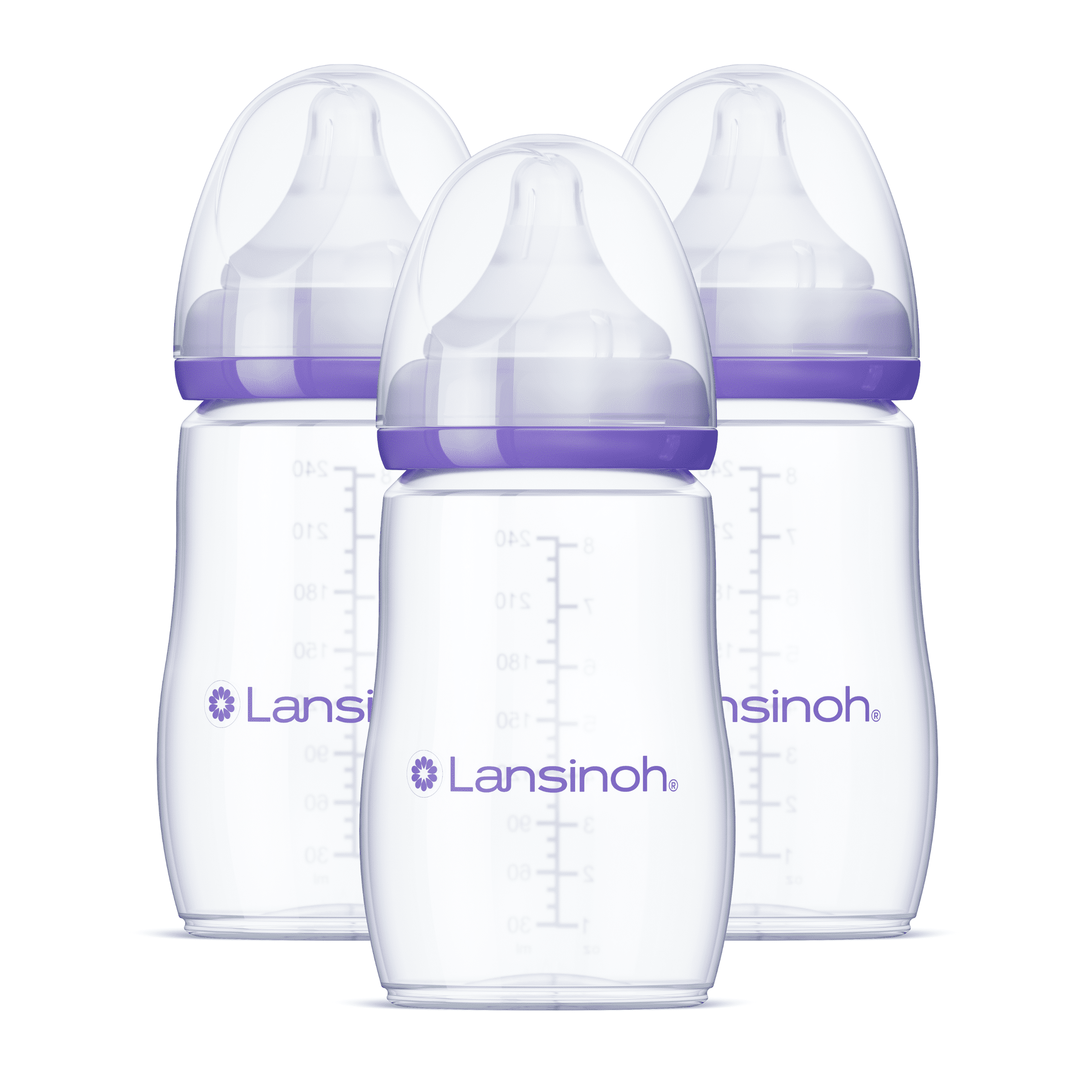 Lansinoh Anti-Colic Baby Bottles for Breastfeeding Babies, 240 ml (8 Ounces), 3 Count, Includes 3 Medium Flow Nipples