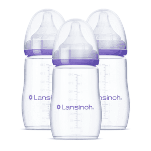 Lansinoh Anti-Colic Baby Bottles for Breastfeeding Babies, 240 ml (8 Ounces), 3 Count, Includes 3 Medium Flow Nipples