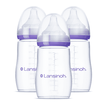 Lansinoh Anti-Colic Baby Bottles for Breastfeeding Babies, 240 ml (8 Ounces), 3 Count, Includes 3 Medium Flow Nipples