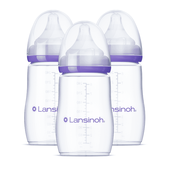 Lansinoh Biberons Anticoliques pour Bébés Allaités, 3 Biberons de 8oz, Comprend 3 Tétines à Débit Moyen, Taille m