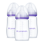 Lansinoh Anti-Colic Baby Bottles for Breastfeeding Babies, 240 ml (8 Ounces), 3 Count, Includes 3 Medium Flow Nipples