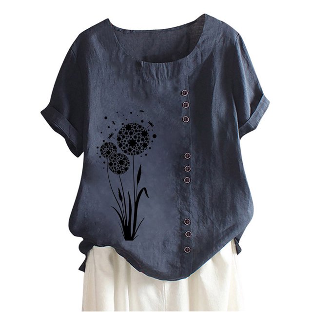 Birdeem T-Shirt Ample Décontracté d'Été pour Femme à Col Rond, Manches Courtes, Imprimé