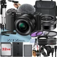 thumbnail image 1 of Sony Alpha ZV-E10 Mirrorless Vlog Camera with 16-50mm Lens + 32GB Memory Card + Filter Kit + Tripod + Case + ZeeTech Accessory Bundle (Black), 1 of 1