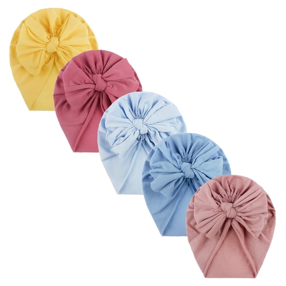 Product Category Baby Hats & Caps - Girls Knotted Headwear 5-Pack for Toddler and Baby - Solid Bow Accessories for Everyday Care 5PCS