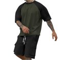 thumbnail image 2 of JDQJBZ Mens Raglan Short Sleeve Crewneck T Shirt and Pocket Shorts Set 2 Piece Summer Casual, 2 of 5