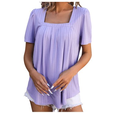 FAIWAD Tuniques d'Été pour Femmes à Encolure Carrée, Manches Courtes, Chemises Plissées Décontractées, Fluides et Élégantes, T-Shirts