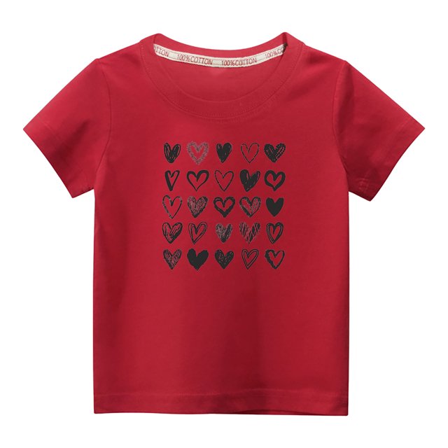 Penkiiy T-shirt en Coton pour Tout-Petits Garçons Filles Mode Mignon Col Rond Imprimé Saint-Valentin Manches Courtes 4-5 Ans Rouge