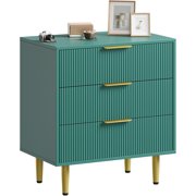 Fluted Dresser for Bedroom with 3 Drawers, Wooden Chest of Drawers with Metal Handle & Feet, Green Dresser for Living Room, Hallway, Bedroom
